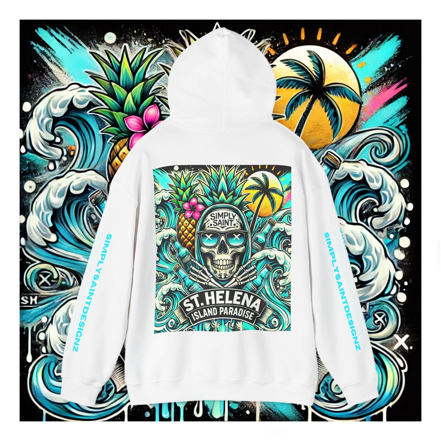 Tropical Skull: Saint Helena Paradise Unisex Heavy Blend™ Hooded Sweatshirt