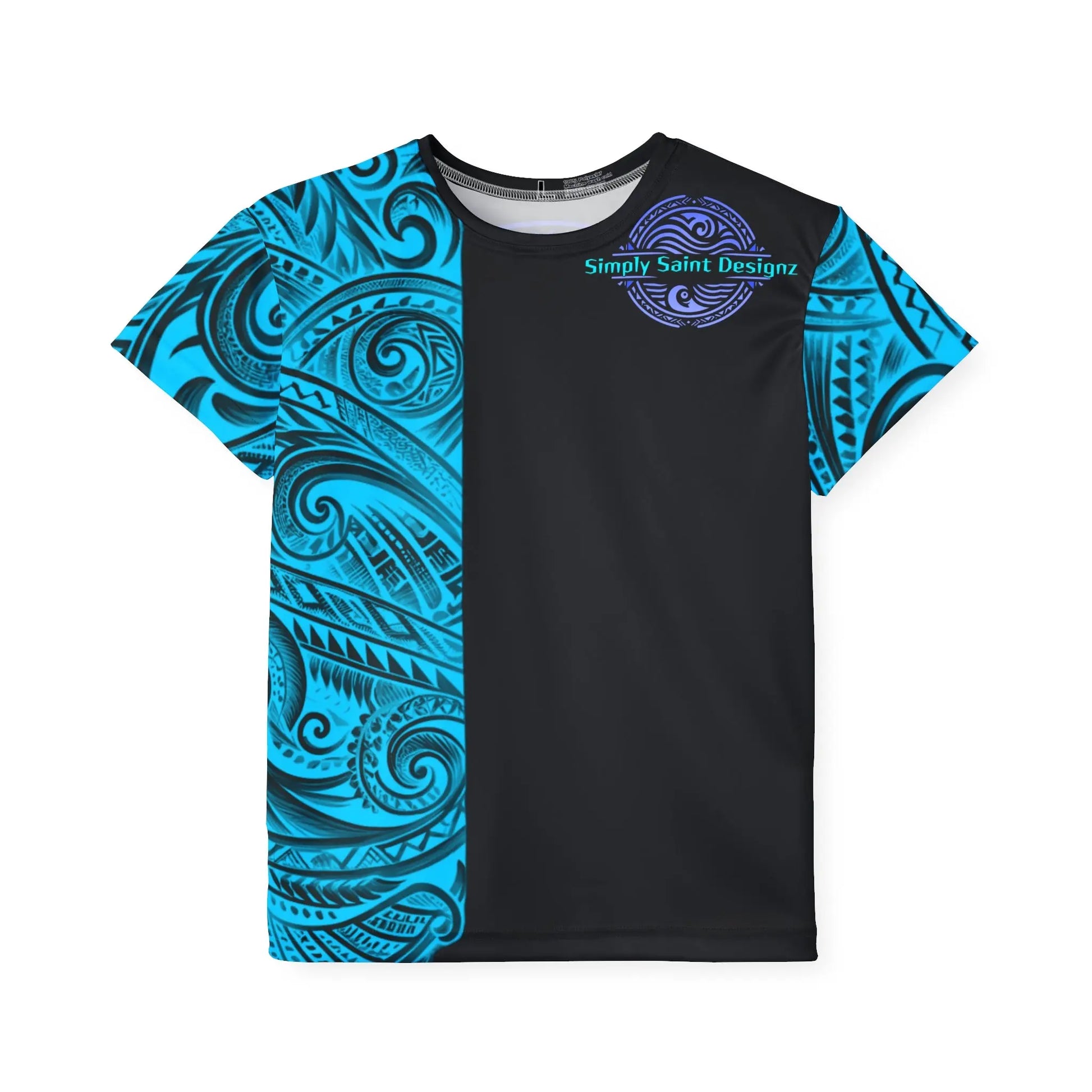 Youth Blue Polynesian Style T-Shirt by Simply Saint Designz - Tribal Elegance Collection" - Simply Saint Designz