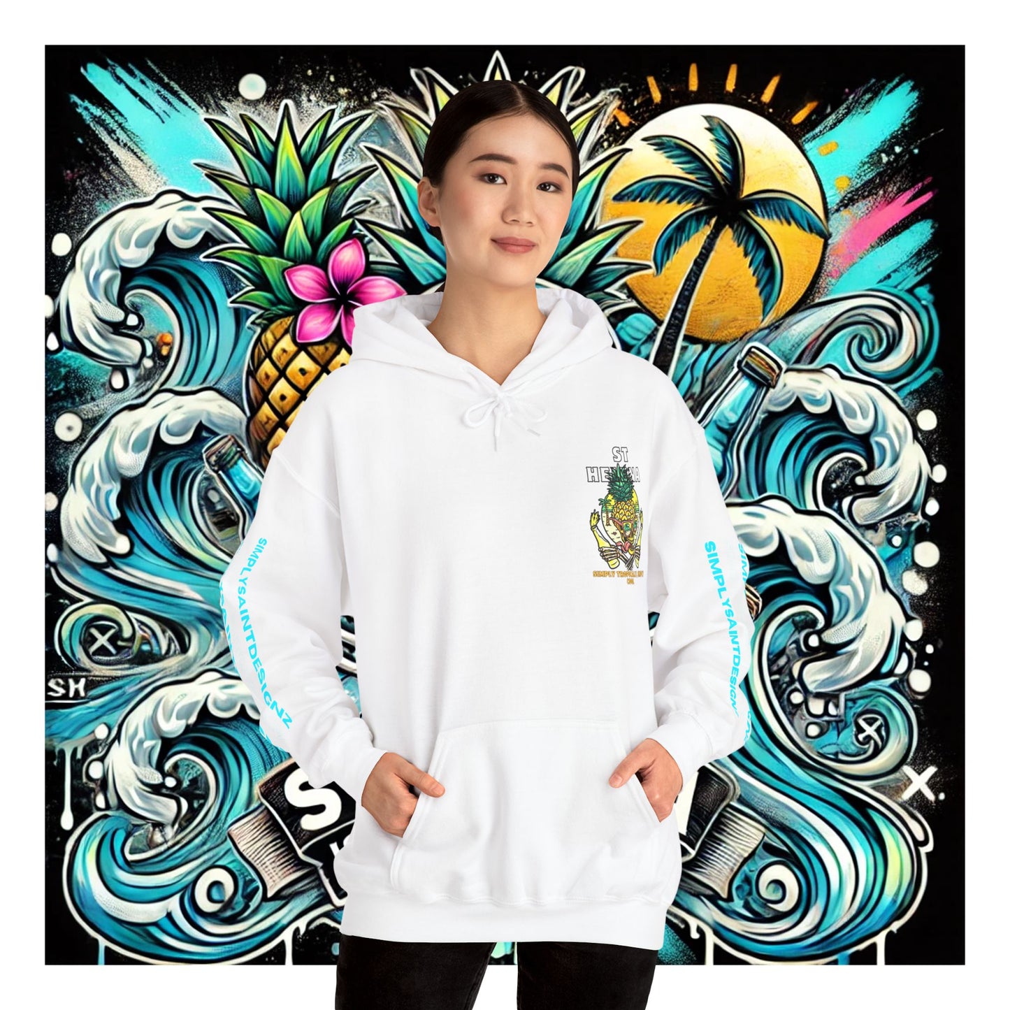 Tropical Skull: Saint Helena Paradise Unisex Heavy Blend™ Hooded Sweatshirt