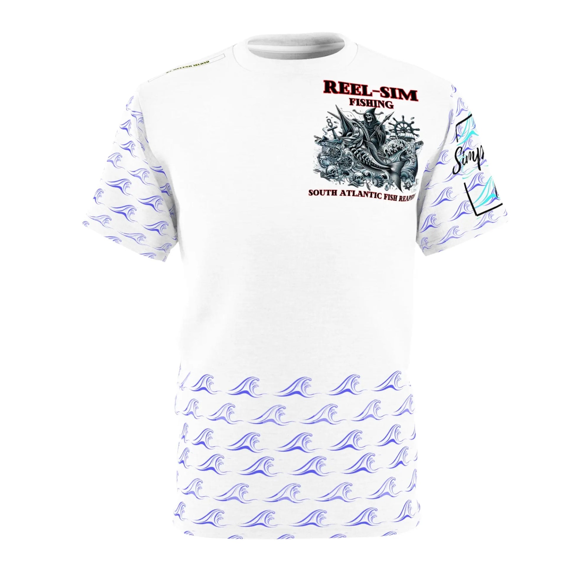 Reel Sim S.O.A Fish Reapers Unisex Cut & Sew Tee (AOP) (blue Wave) - Simply Saint Designz