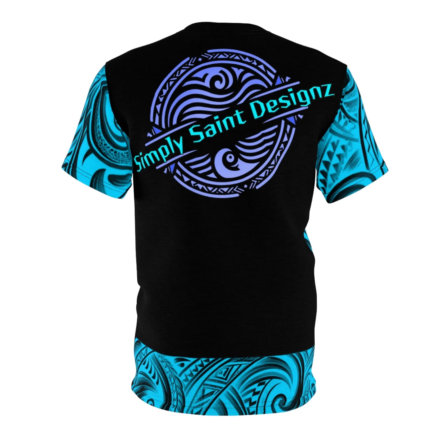 "Blue Polynesian Style T-Shirt by Simply Saint Designz - Tribal Elegance Collection" - Simply Saint Designz