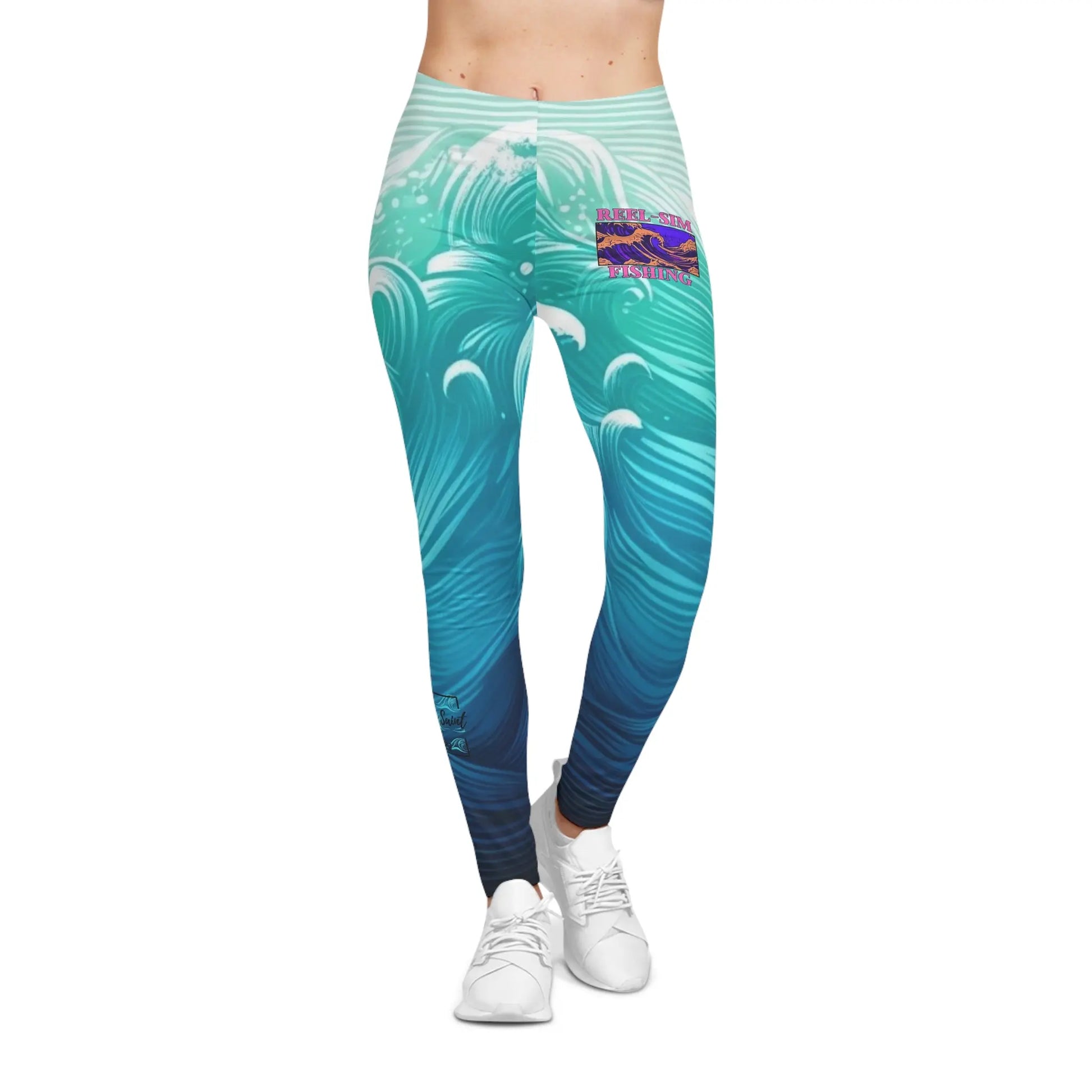 Reel Sim Women's Casual Leggings (AOP) (Aqua Blue) - Simply Saint Designz