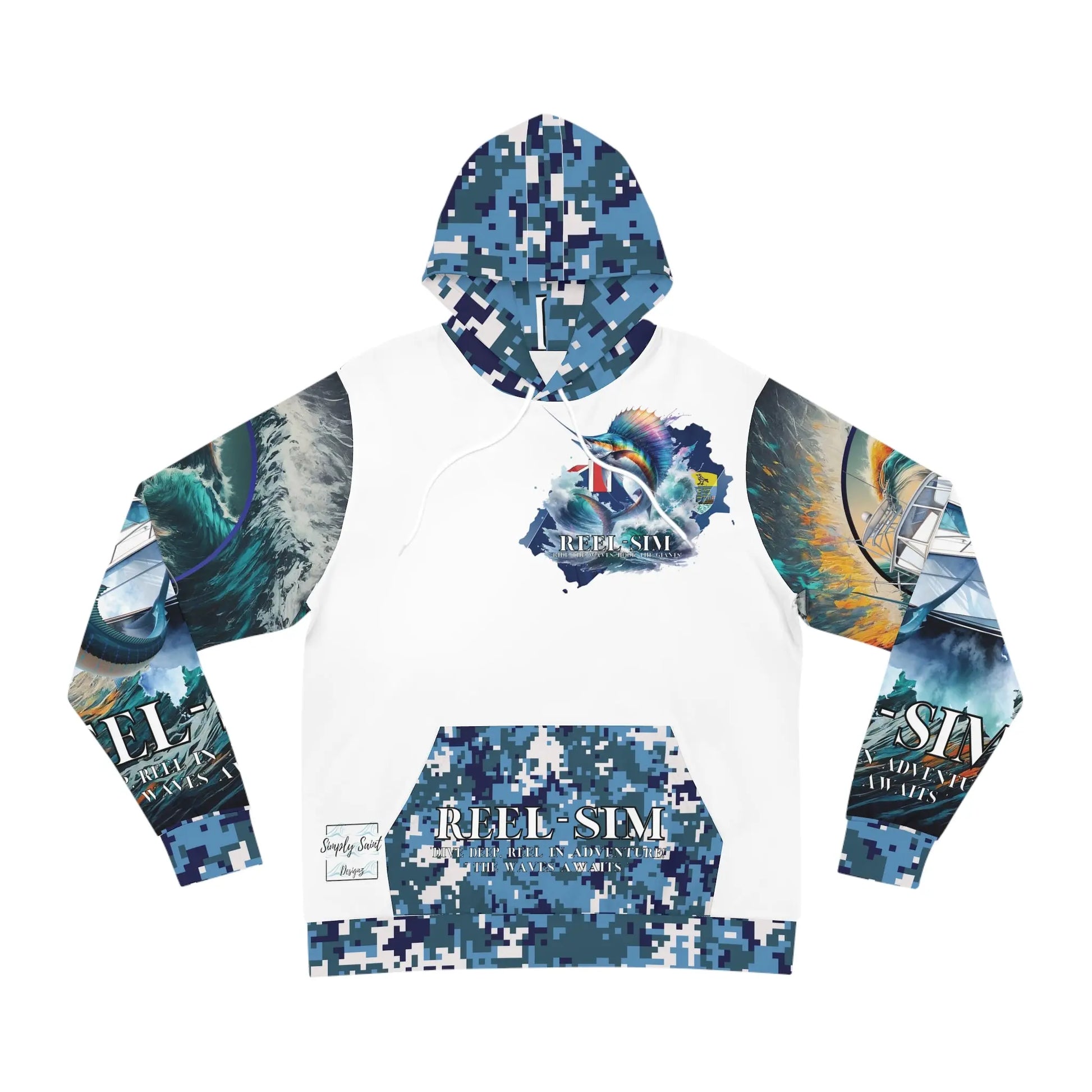 Reel Sim St. Helena Fishing Hoodie: Elevate Your Angler Style with Fashionable All-Over Print Design - Simply Saint Designz