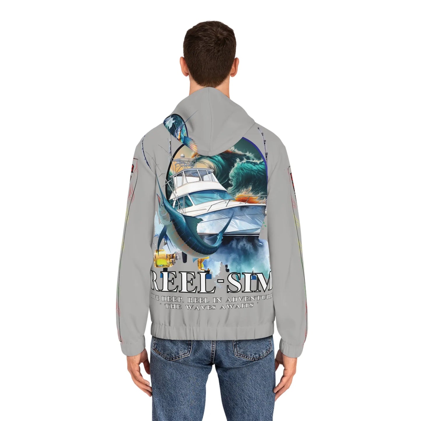 Reel Sim Men's Full-Zip Hoodie: Customized All-Over Print for Personalized, Trendy, and Stylish Outdoor Fashion - Simply Saint Designz