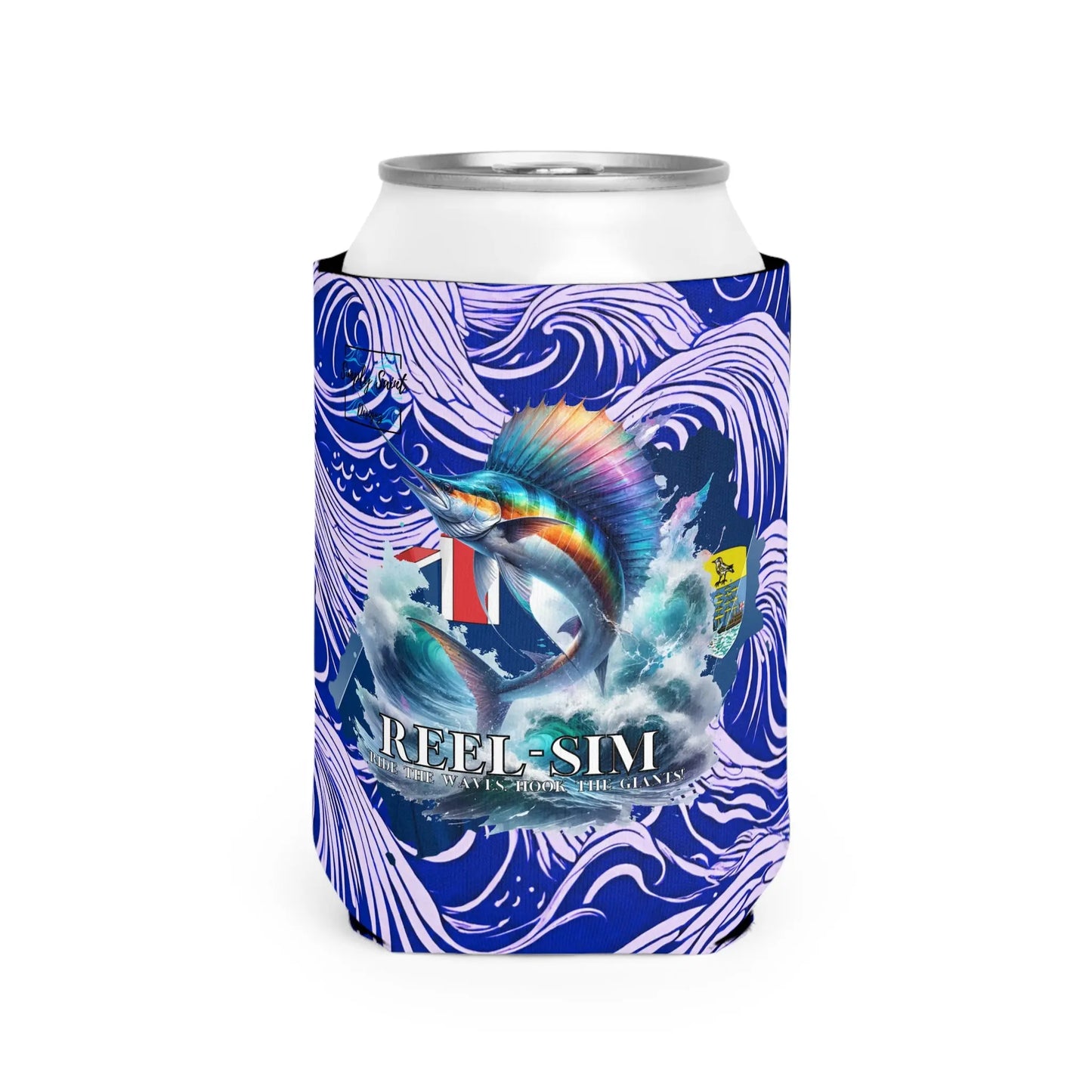 Reel Sim Can Cooler Sleeve (Blue Wave) - Simply Saint Designz