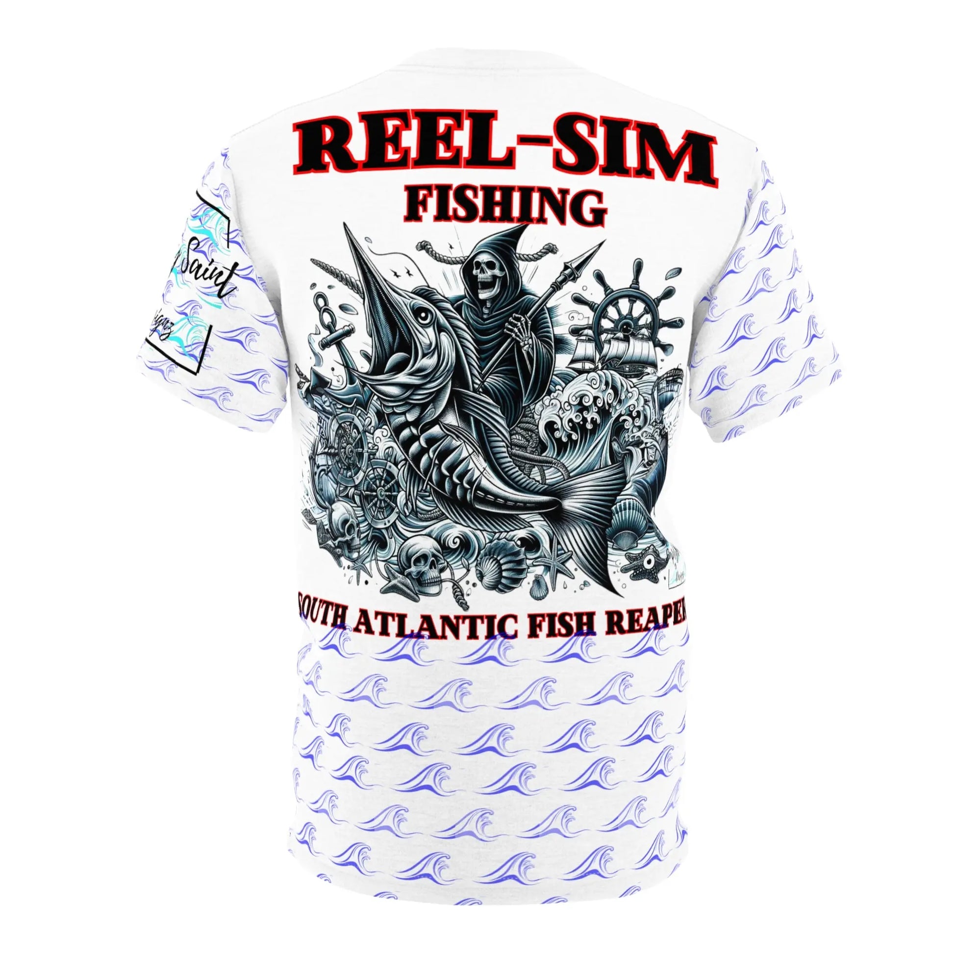 Reel Sim S.O.A Fish Reapers Unisex Cut & Sew Tee (AOP) (blue Wave) - Simply Saint Designz