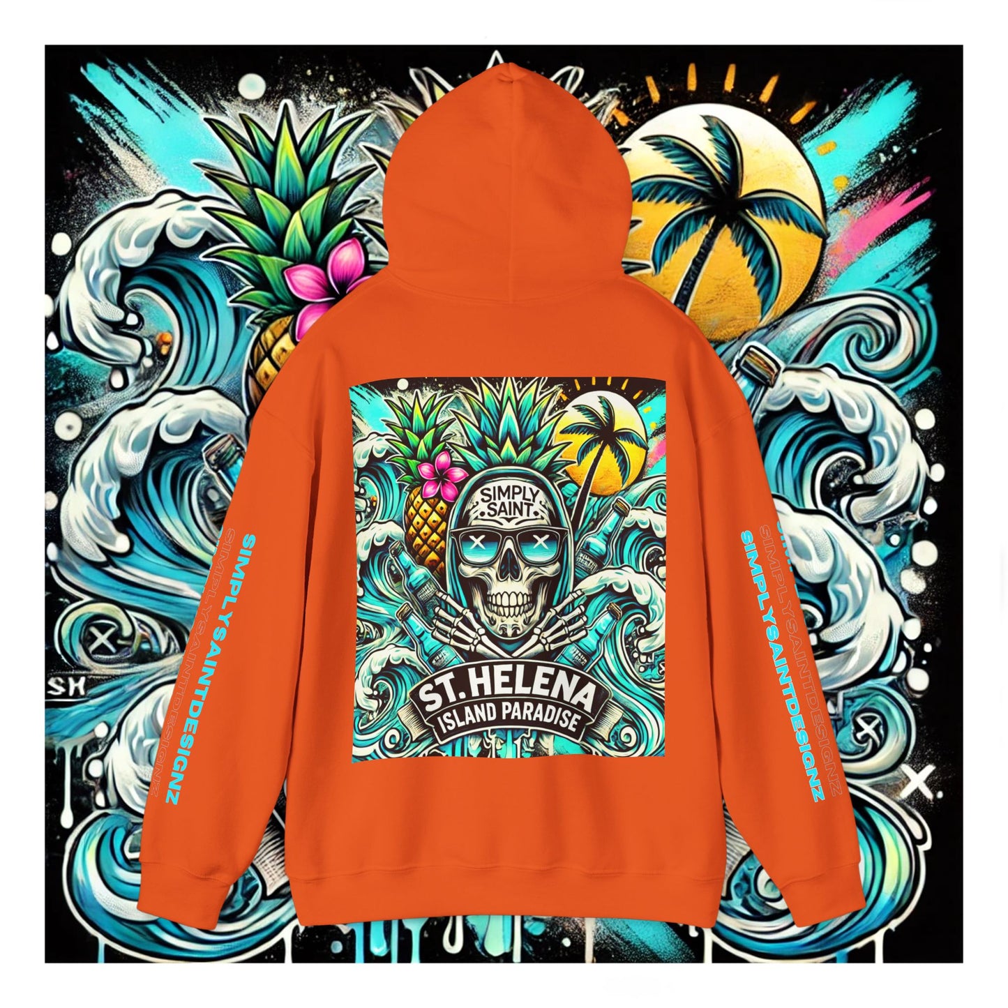 Tropical Skull: Saint Helena Paradise Unisex Heavy Blend™ Hooded Sweatshirt