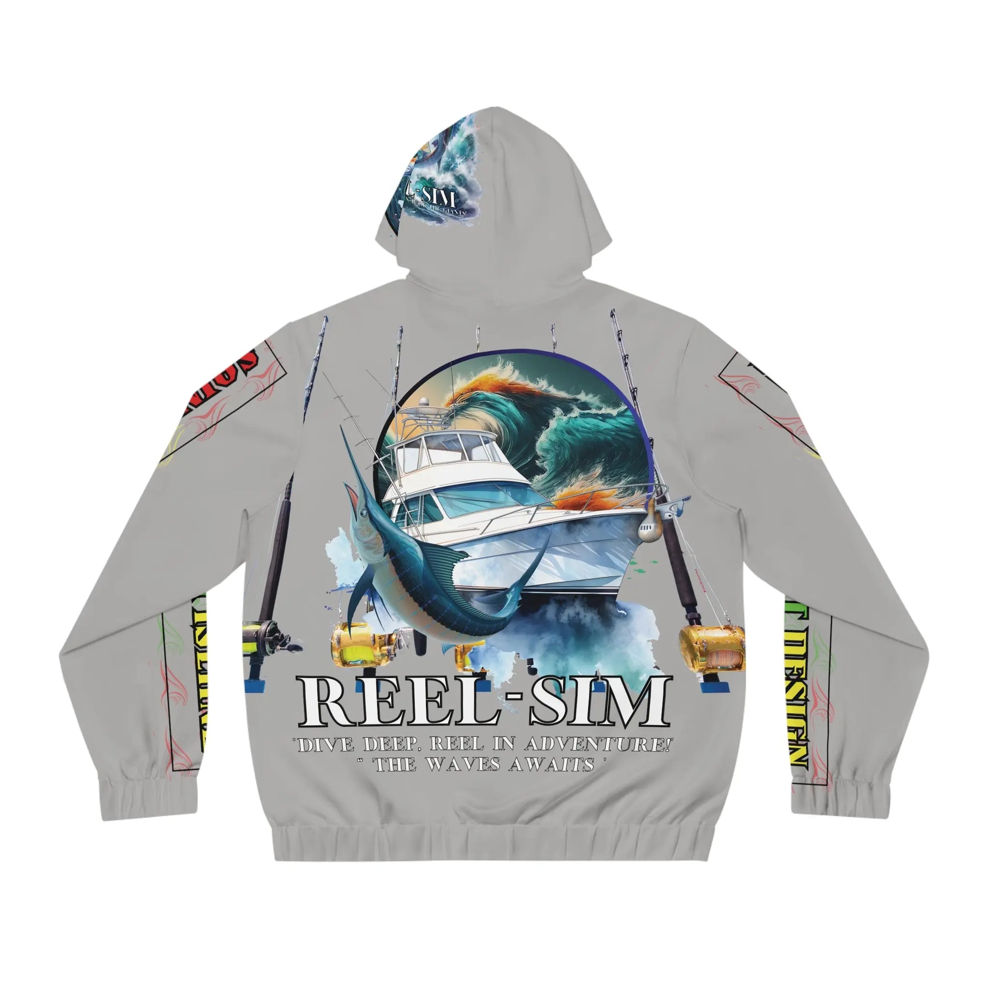 Reel Sim Men's Full-Zip Hoodie: Customized All-Over Print for Personalized, Trendy, and Stylish Outdoor Fashion - Simply Saint Designz