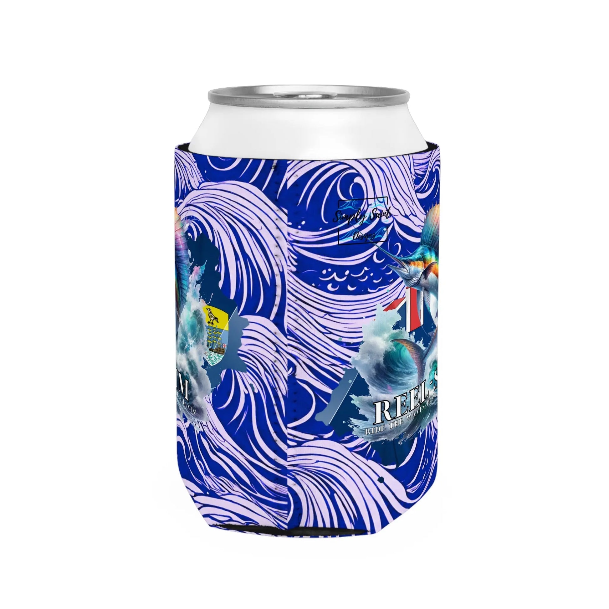 Reel Sim Can Cooler Sleeve (Blue Wave) - Simply Saint Designz