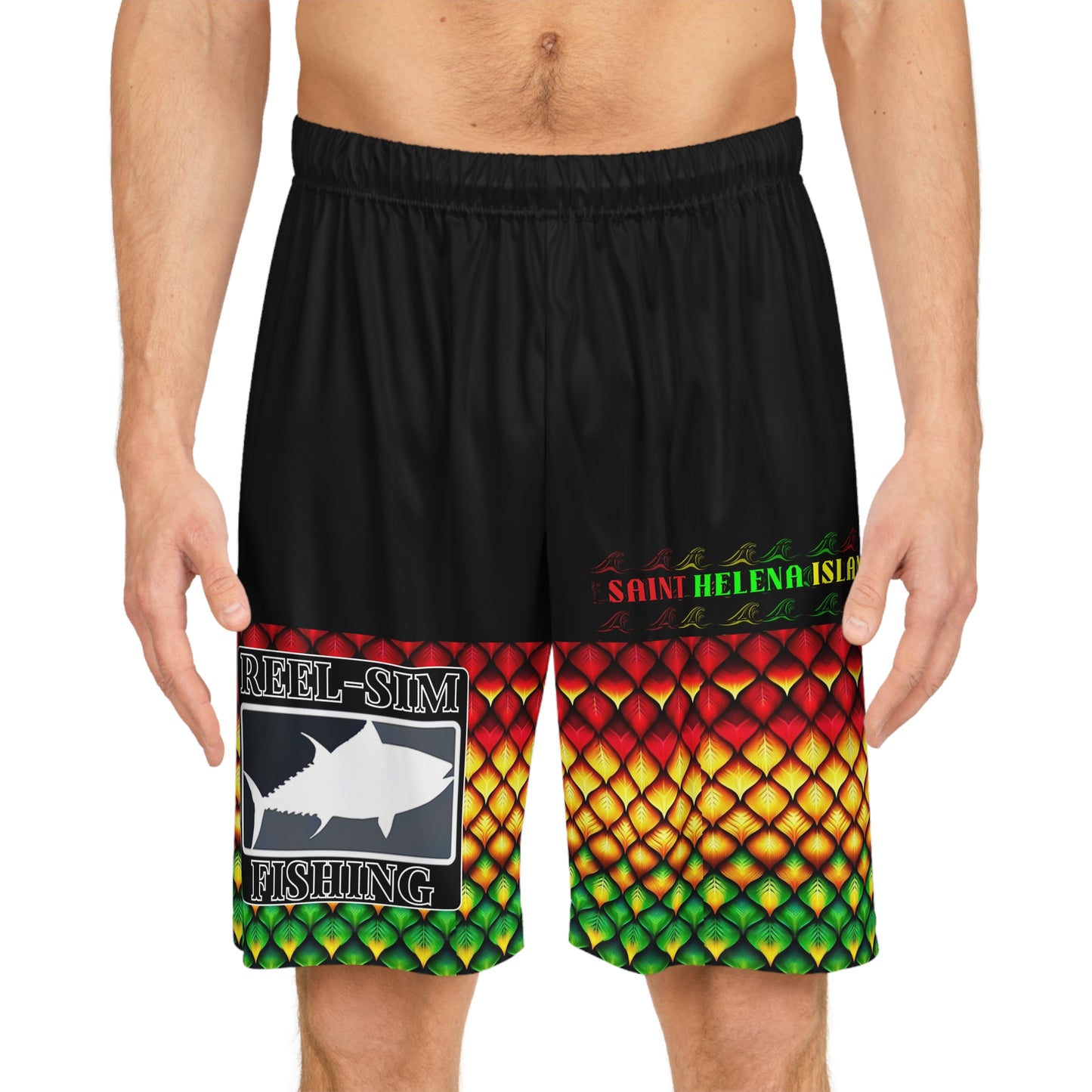 Reel Sim Shorts (AOP) Rasta Scales