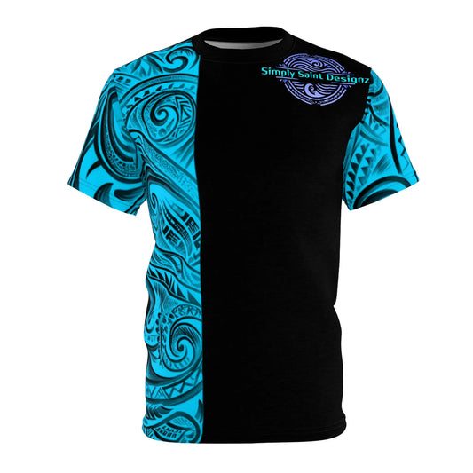 "Blue Polynesian Style T-Shirt by Simply Saint Designz - Tribal Elegance Collection" - Simply Saint Designz