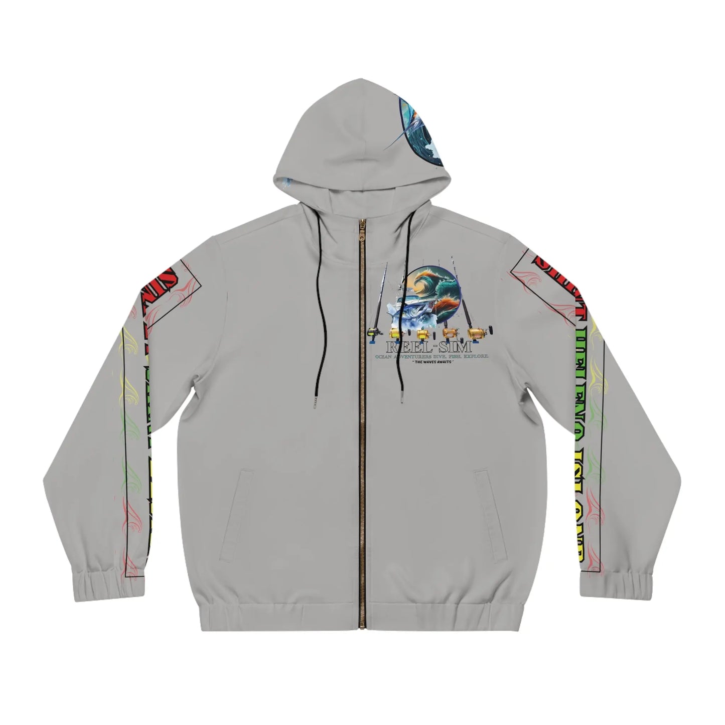 Reel Sim Men's Full-Zip Hoodie: Customized All-Over Print for Personalized, Trendy, and Stylish Outdoor Fashion - Simply Saint Designz