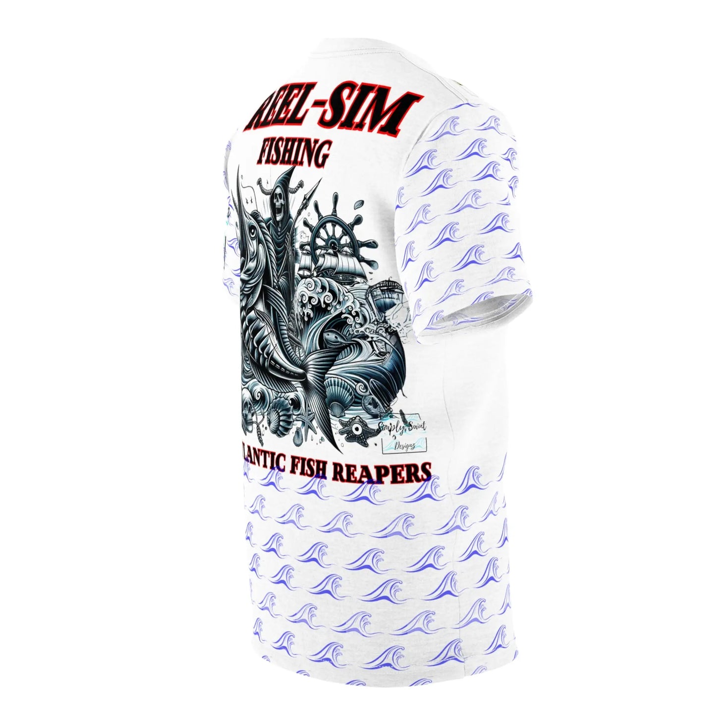 Reel Sim S.O.A Fish Reapers Unisex Cut & Sew Tee (AOP) (blue Wave) - Simply Saint Designz