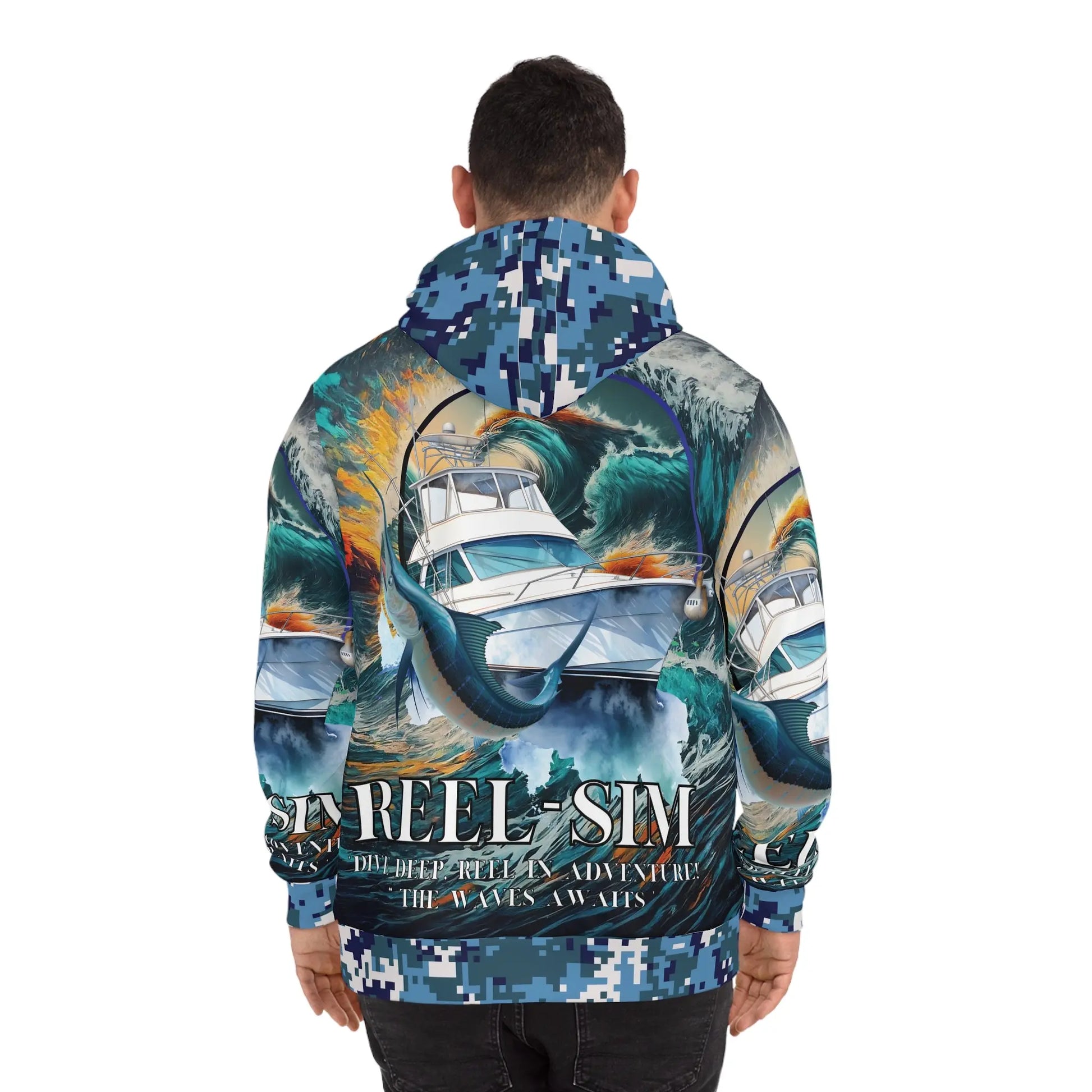 Reel Sim St. Helena Fishing Hoodie: Elevate Your Angler Style with Fashionable All-Over Print Design - Simply Saint Designz