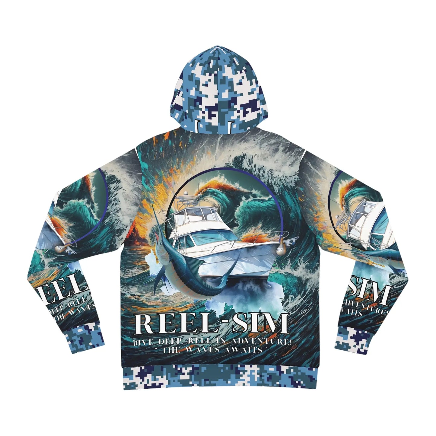 Reel Sim St. Helena Fishing Hoodie: Elevate Your Angler Style with Fashionable All-Over Print Design - Simply Saint Designz