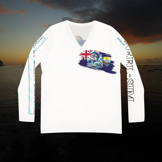 Fishing Chic: Women's V-Neck Long Sleeve Shirt (White) - Simply Saint Designz