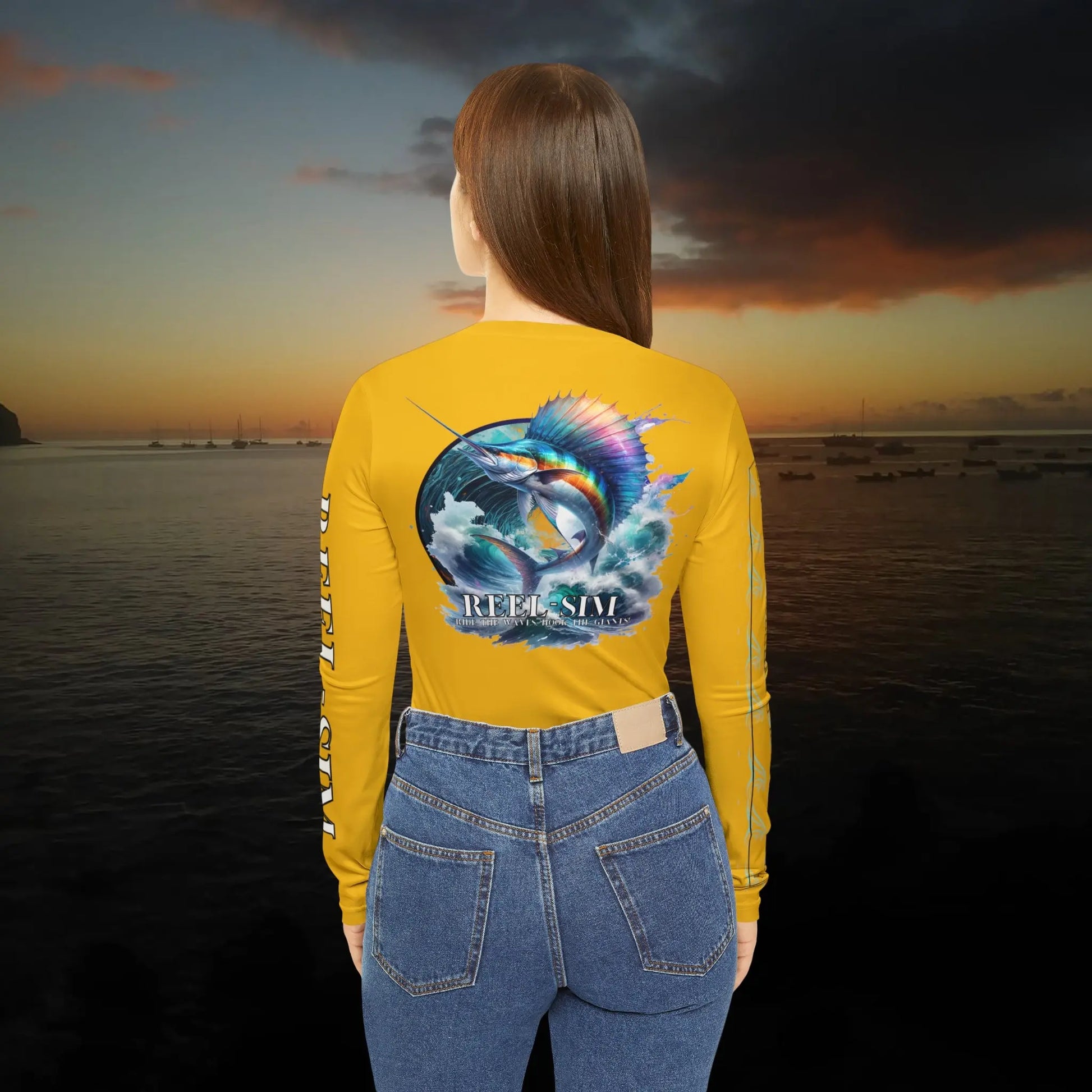 Fishing Chic: Women's V-Neck Long Sleeve Shirt Yellow - Simply Saint Designz