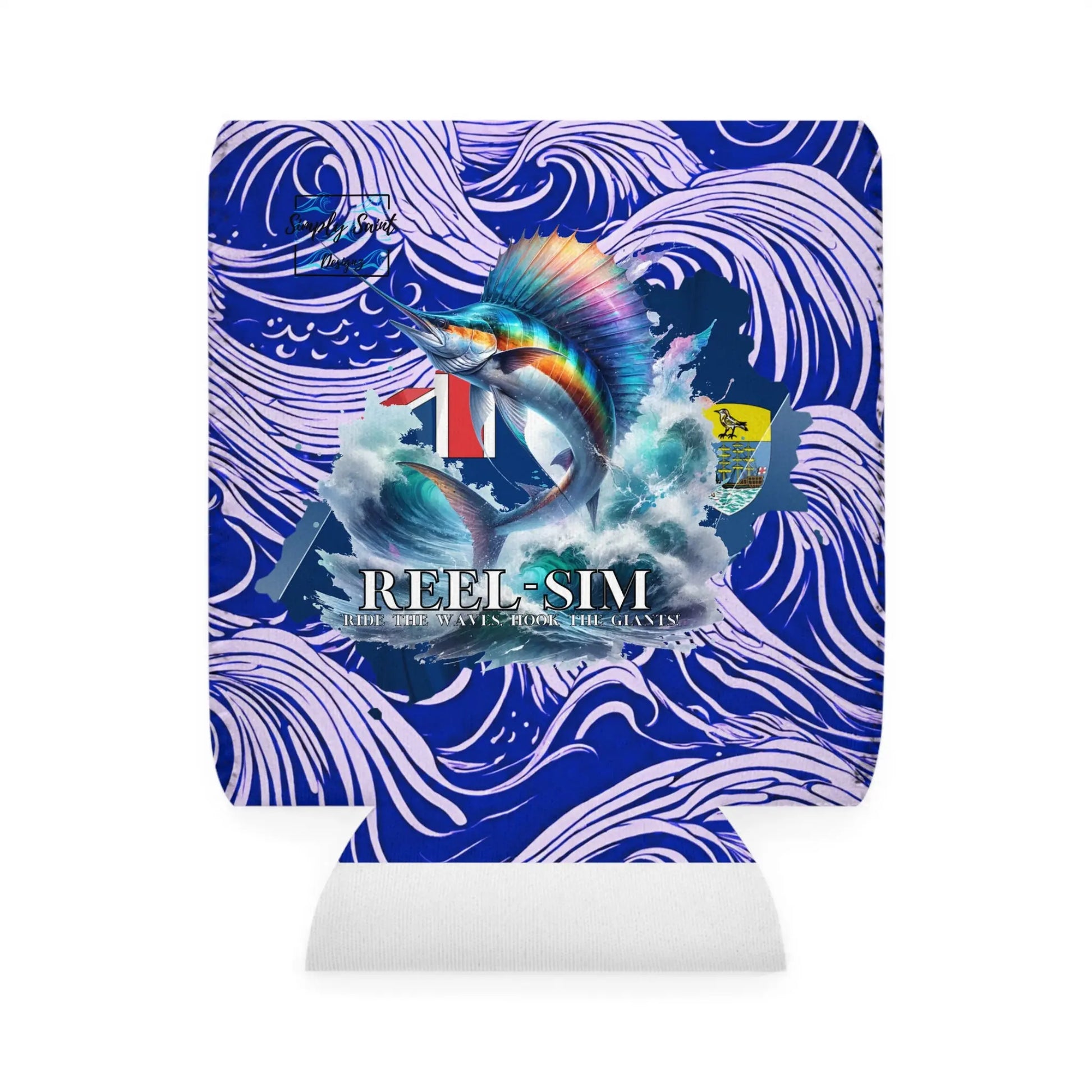 Reel Sim Can Cooler Sleeve (Blue Wave) - Simply Saint Designz