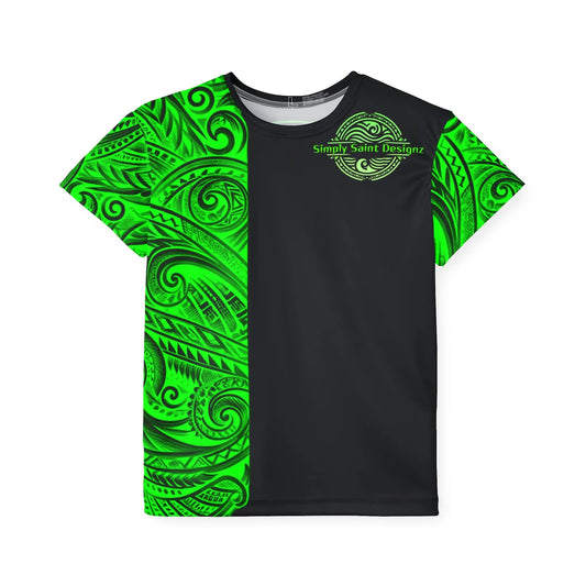 Youth Green Polynesian Style T-Shirt by Simply Saint Designz - Tribal Elegance Collection" - Simply Saint Designz