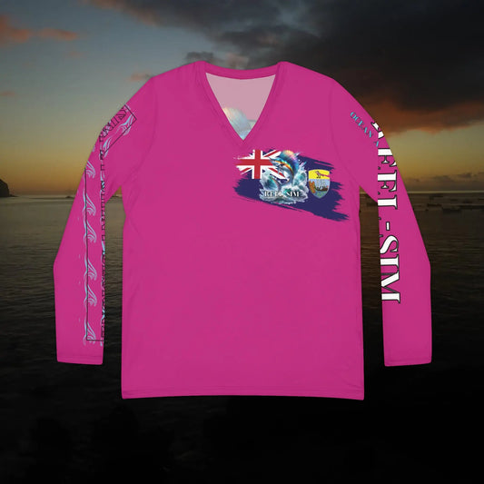 Fishing Chic: Women's V-Neck Long Sleeve Shirt Pink - Simply Saint Designz