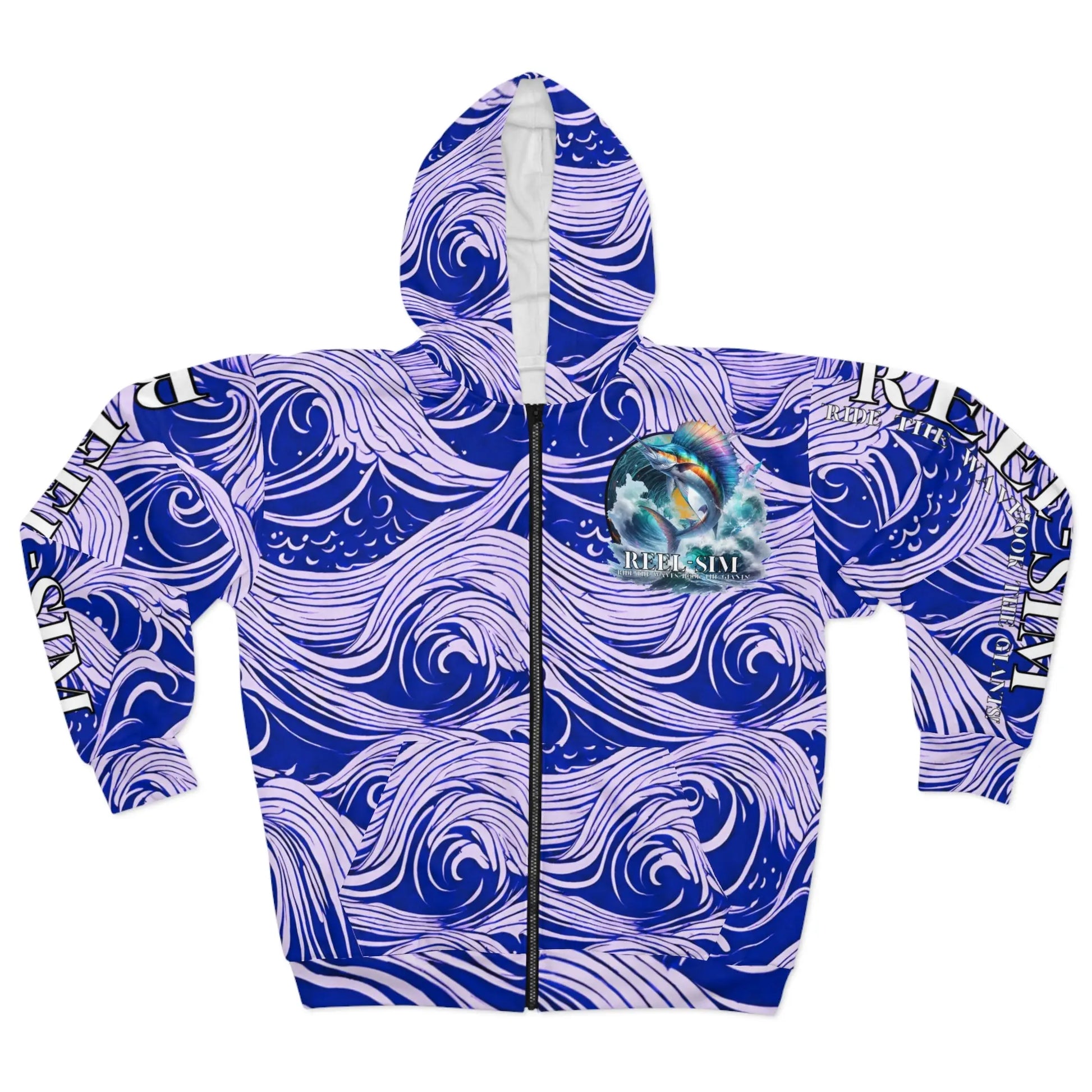 Blue Wave Reel Sim Unisex Zip Hoodie - Simply Saint Designz