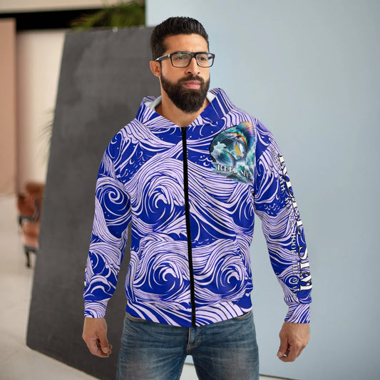 Blue Wave Reel Sim Unisex Zip Hoodie - Simply Saint Designz